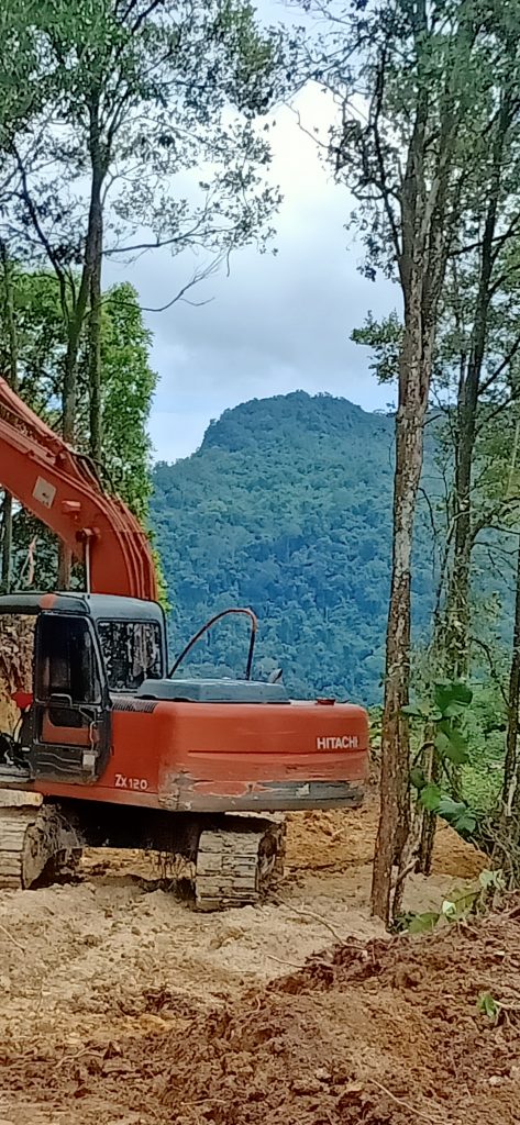 Excavator at drill pad for hole 5 on 12 Nov 2021